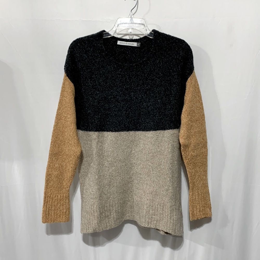 STITCH & Needle cashmere blend sweater colorblock crew neck women’s sz Small
